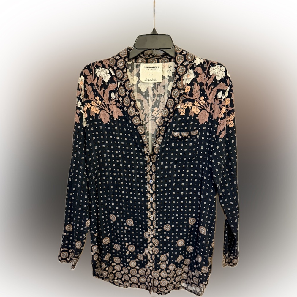 Free People Black Floral Top